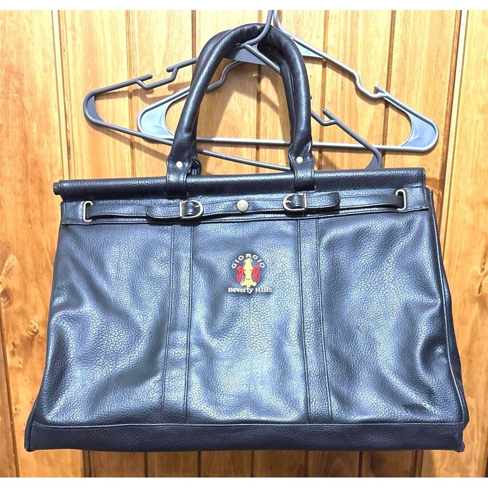 Giorgio Beverly Hills Black Leather Tote Bag Vintage‎ Designer Carryall Handbag